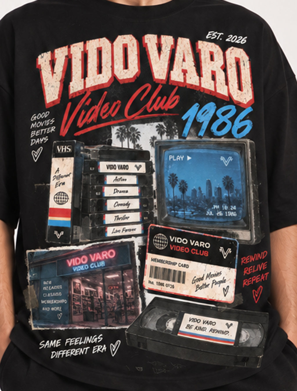 Video Club 1986 Graphic Oversized T-Shirt - Black