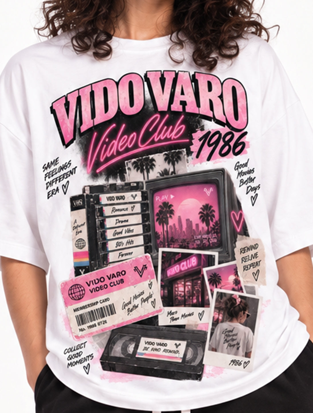 Video Club 1986 Girl Graphic Oversized T-Shirt- White