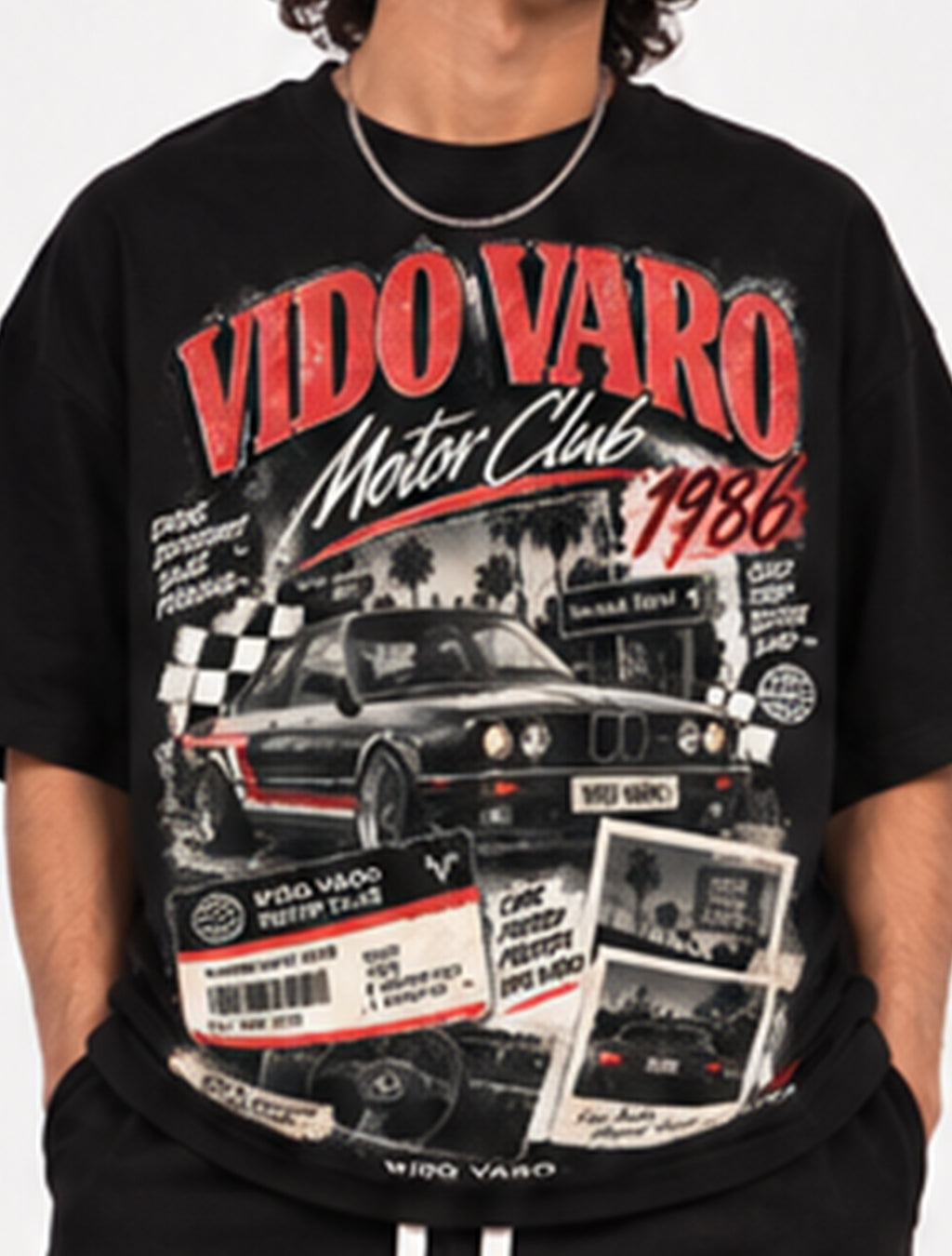 Motor Club 1986 Graphic Oversized T-Shirt - Black