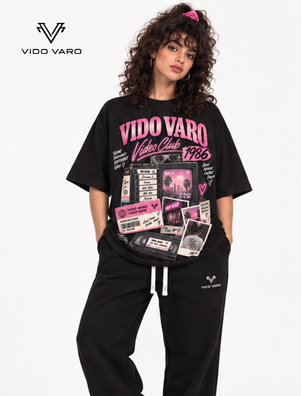 Video Club 1986 Graphic Oversized T-Shirt- Black