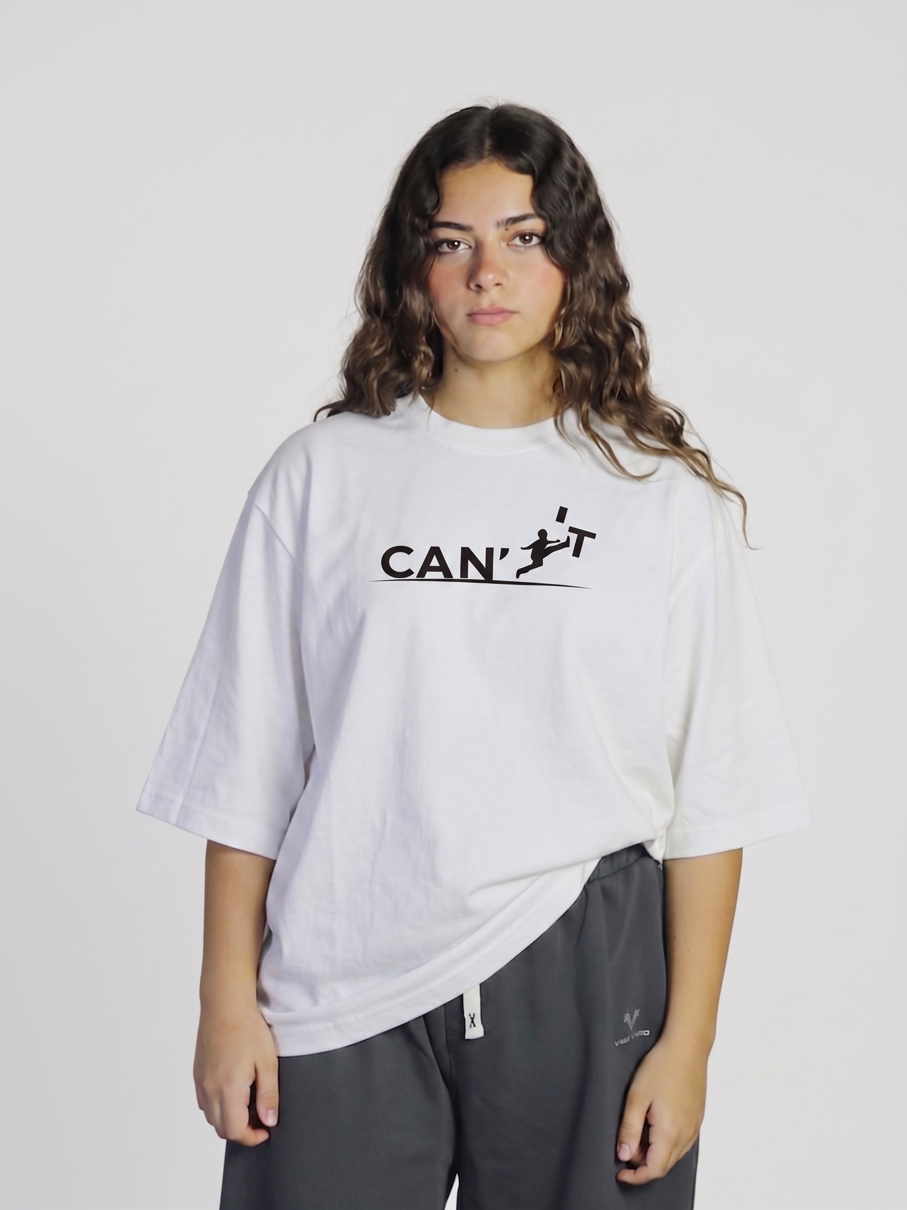 I can't oversized white T-shirt