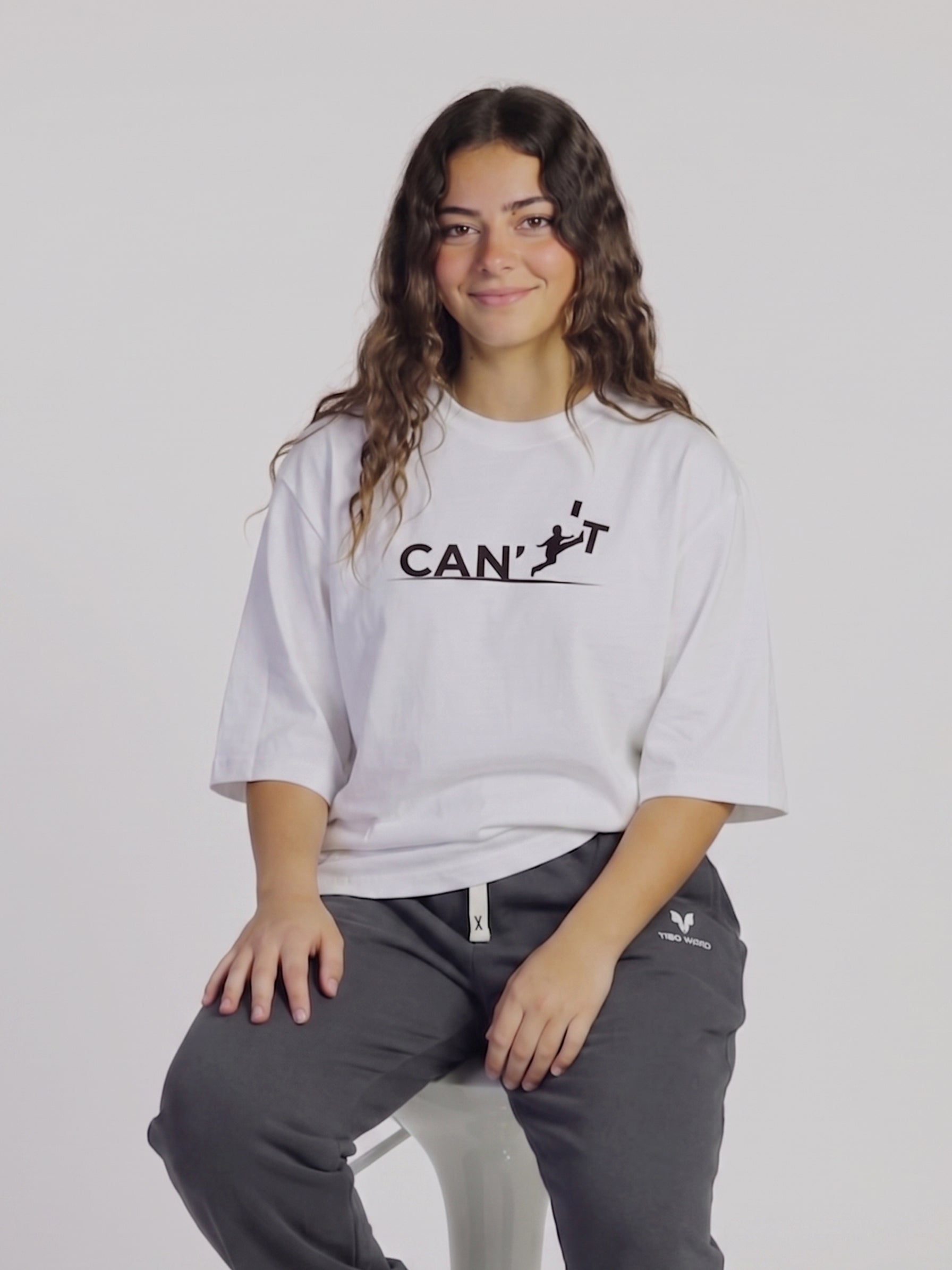 I can't oversized white T-shirt